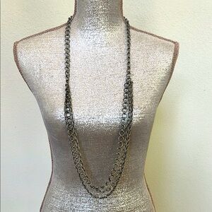 Elegant 3 strand Victorian Boho Silver Chain Necklace or belly chain 43”